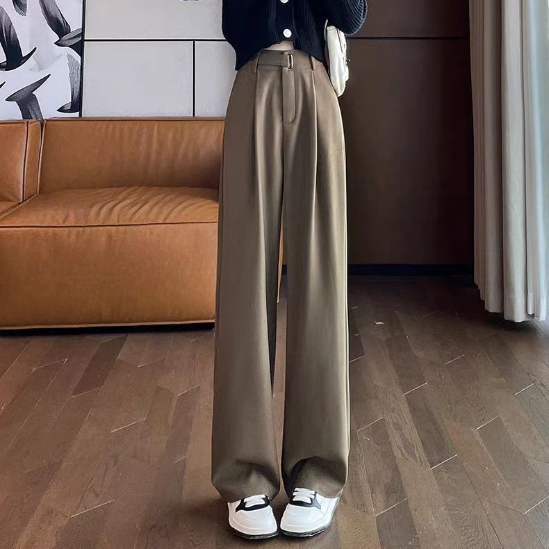 高腰垂感梨型休閒直筒西裝闊腿褲