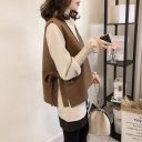 杏色襯衫+卡其色馬甲/兩件套