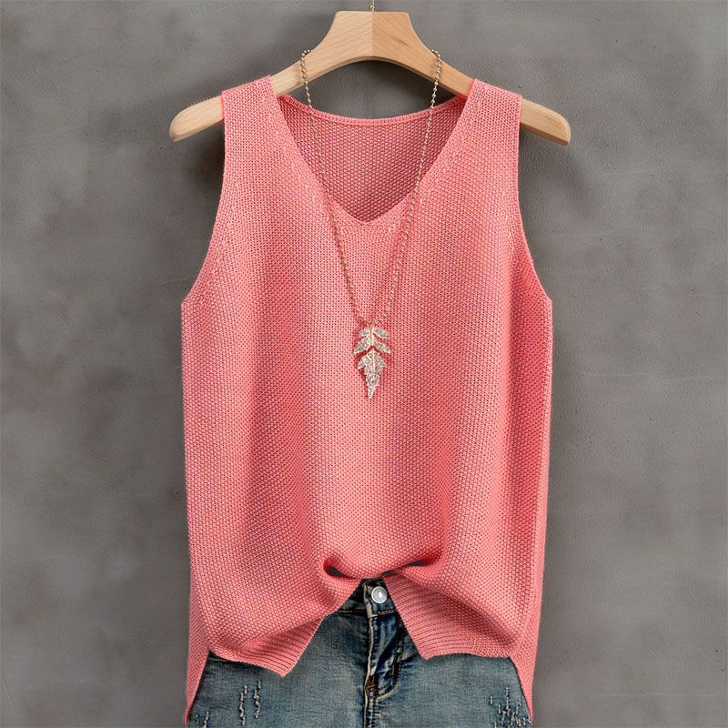 寬鬆大碼吊帶背心女夏季針織冰絲T恤打底衫無袖內搭上衣