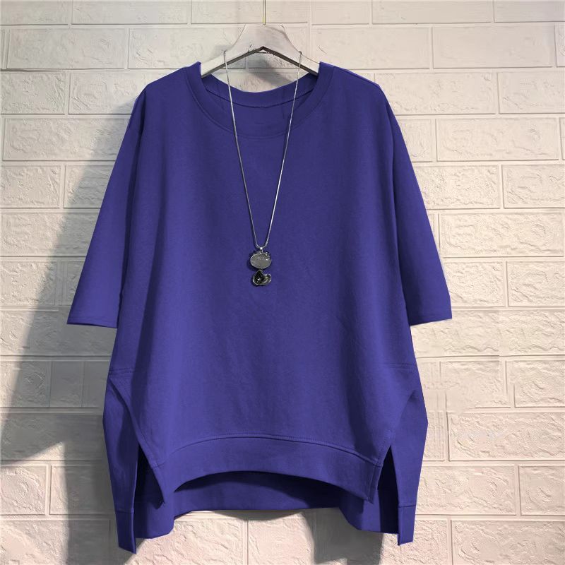 韓版前短後長寬鬆休閒顯瘦港風大碼中袖T恤