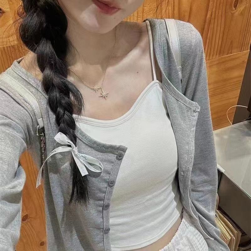 【單件/套裝】溫柔風設計感針織開衫+吊帶背心+高腰半身長裙三件套