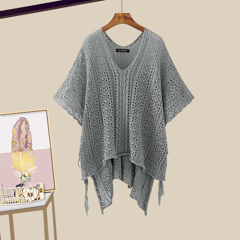 【單件/套裝】大碼防曬鏤空罩衫+復古寬鬆顯瘦牛仔短褲兩件套