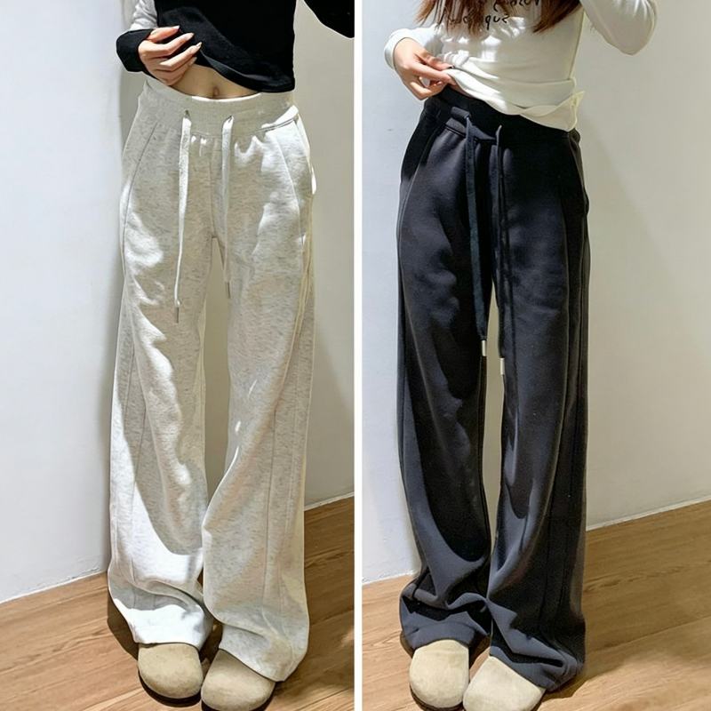 美式高腰窄版直筒顯瘦百搭運動休閒闊腿褲