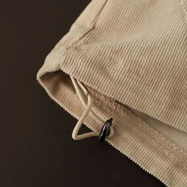 燈芯絨立領大碼寬鬆顯瘦紐扣設計感長袖T恤