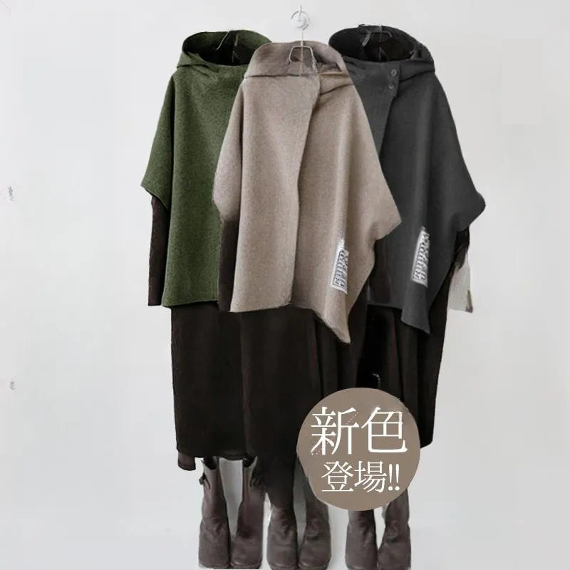 日系連帽落肩蝙蝠袖不規則開衫