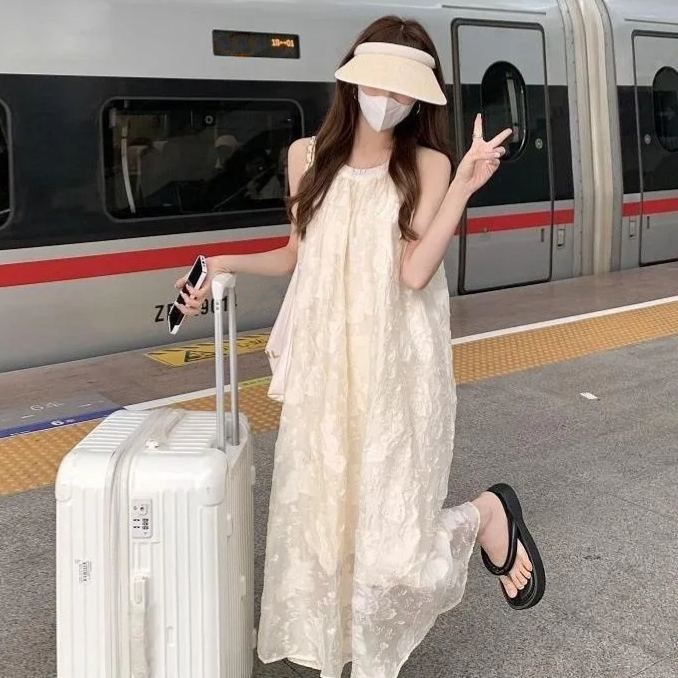 甜美雪紡掛脖仙女裙海邊度假洋裝