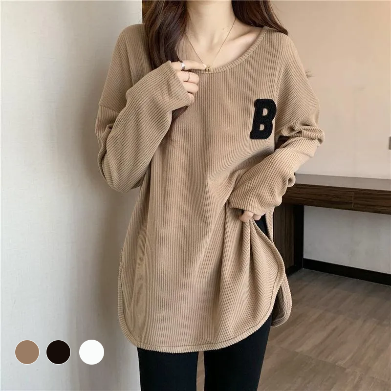 寬鬆顯瘦洋氣百搭刺繡長袖T恤