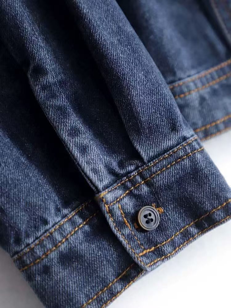 氣質色時尚休閒通勤藍色牛仔開衫短款外套