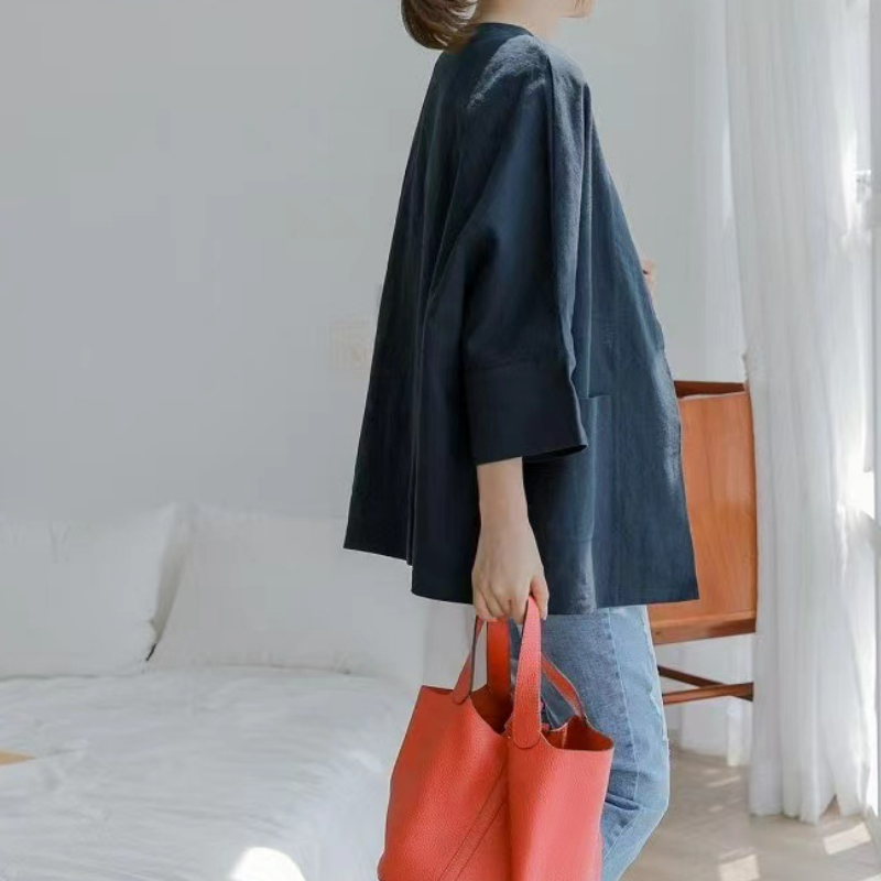 韓國chic 氣質優雅簡約寬鬆舒適七分袖薄款短外套