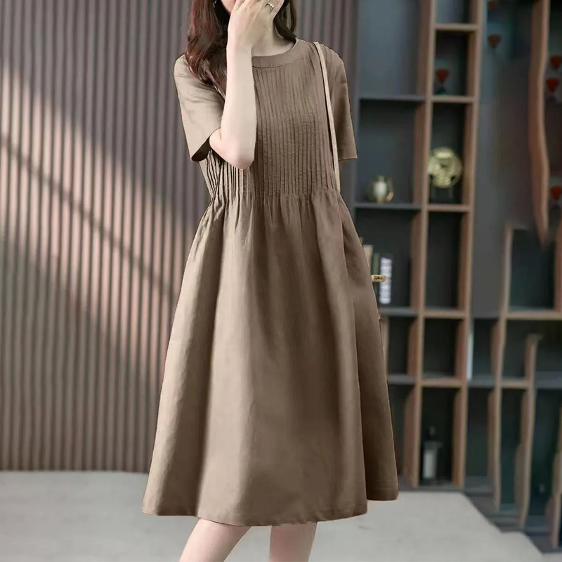 棉麻韓版寬鬆顯瘦法式設計感休閒洋裝