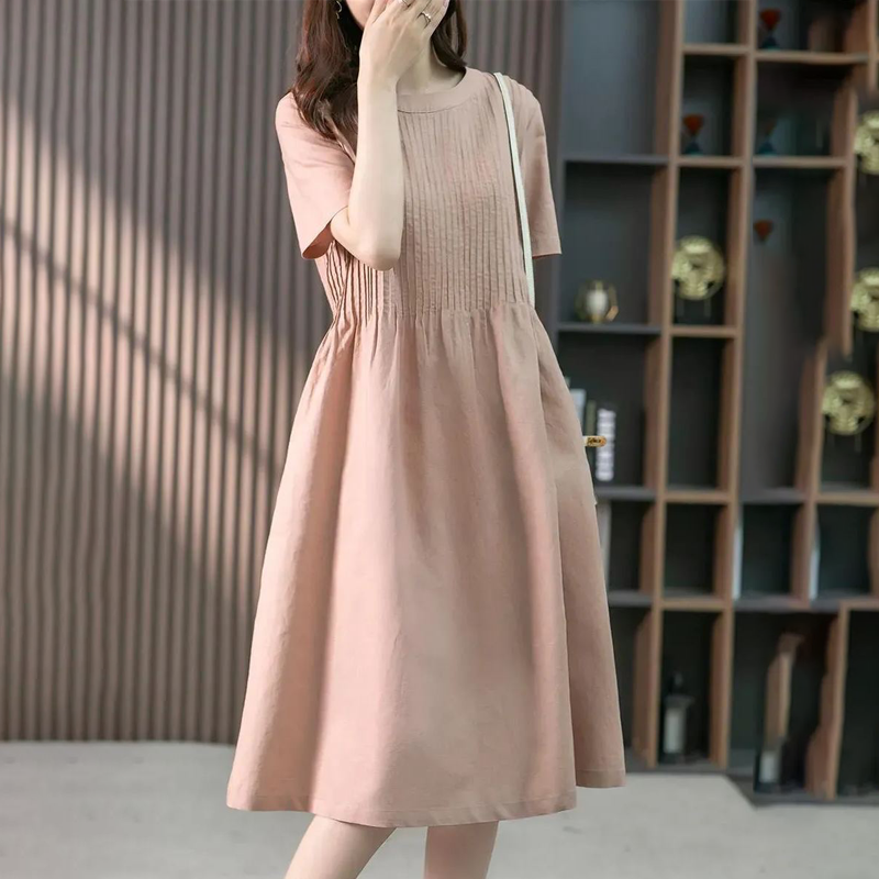 棉麻韓版寬鬆顯瘦法式設計感休閒洋裝