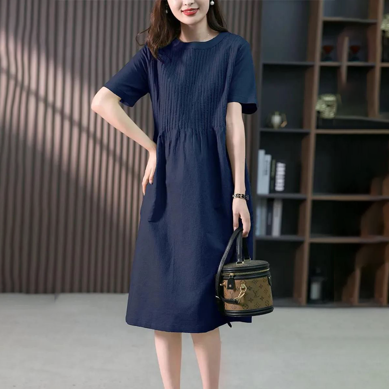 棉麻韓版寬鬆顯瘦法式設計感休閒洋裝