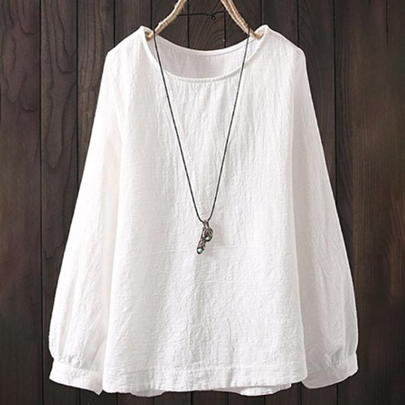 休閒大碼圓領素色寬鬆長袖襯衫