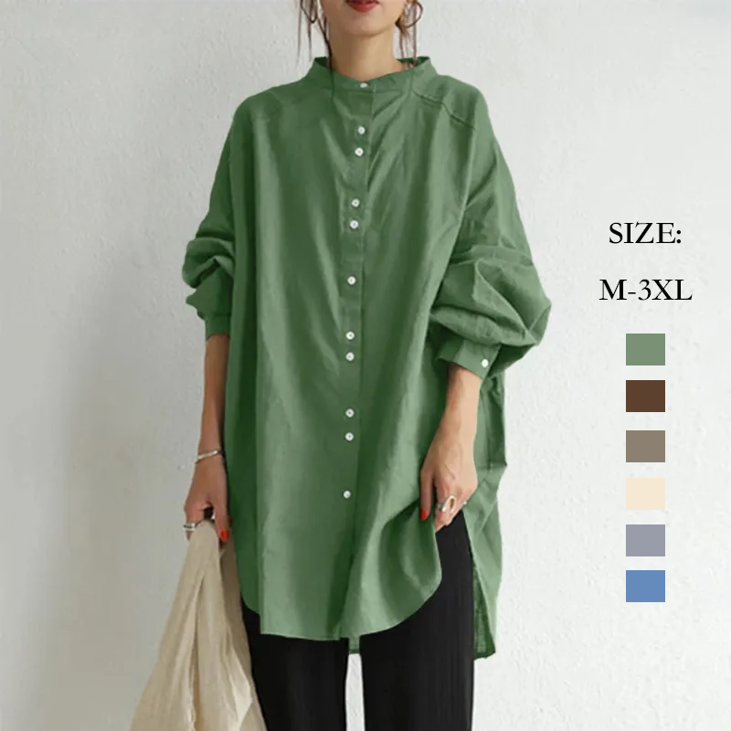 復古立領單排扣長袖休閒寬鬆顯瘦襯衫(6色)