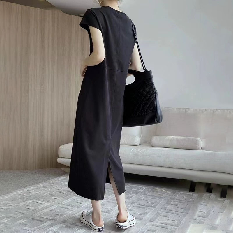 白色小眾設計感短袖t恤直筒連衣裙新款高級感長裙