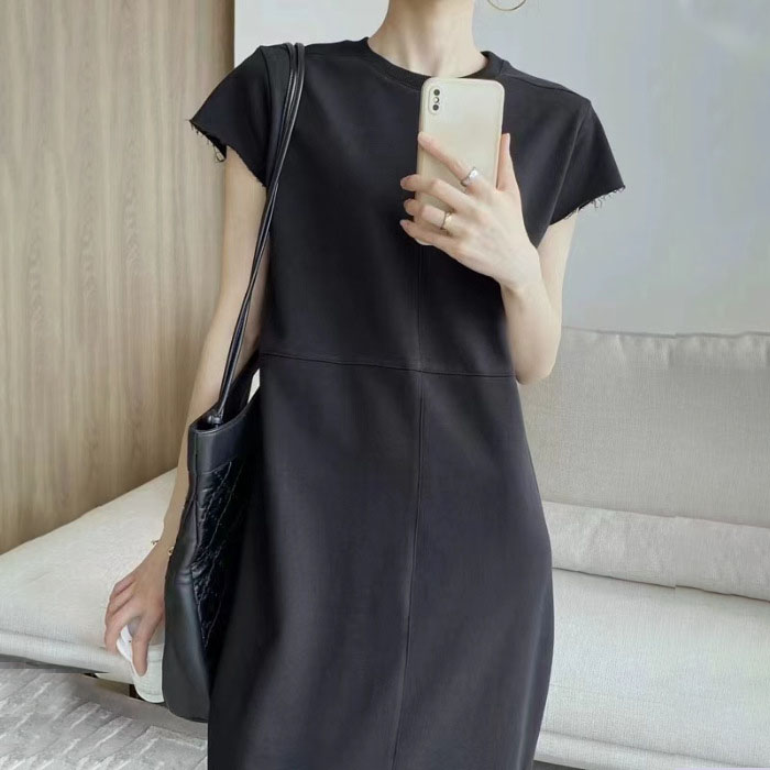 白色小眾設計感短袖t恤直筒連衣裙新款高級感長裙