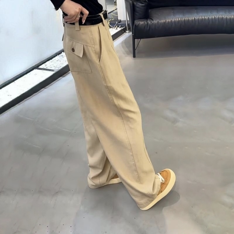 早秋新款闊腿休閒拖地寬鬆顯瘦彎刀牛仔工裝褲