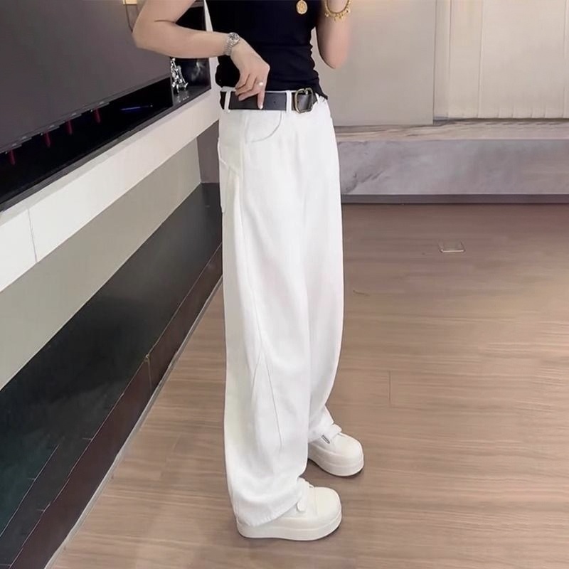 寬鬆高腰顯瘦直筒大碼復古彎刀闊腿牛仔褲