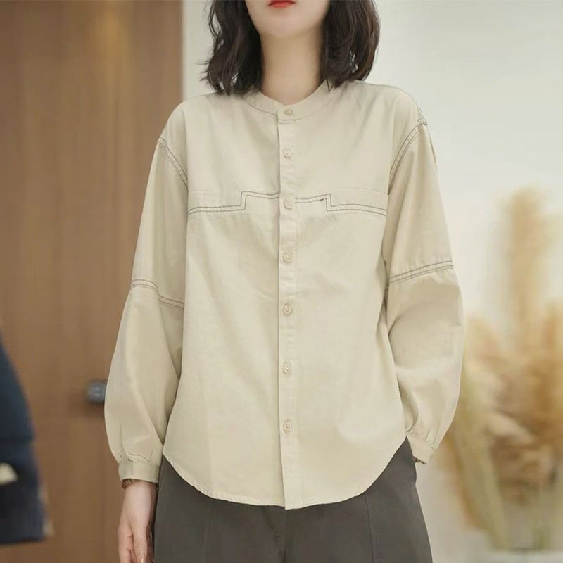 時尚寬松明線設計顯瘦洋氣減齡休閑通勤長袖襯衫
