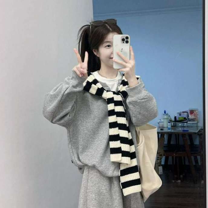 【單件/套裝】早秋穿搭條紋披肩+慵懶風衛衣+休閑闊腿褲運動三件套裝