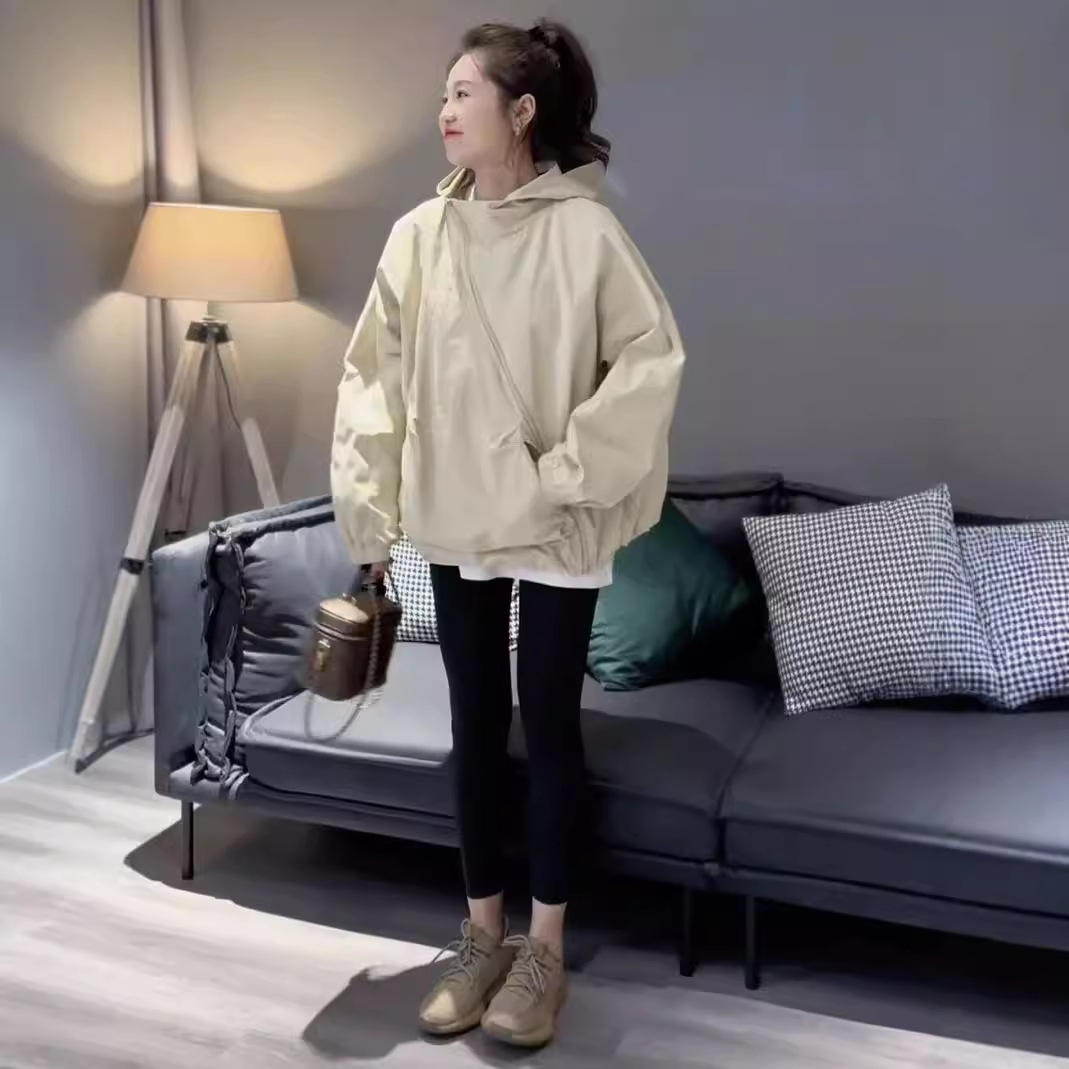 寬鬆連帽薄款透氣工裝小香風衝鋒衣外套