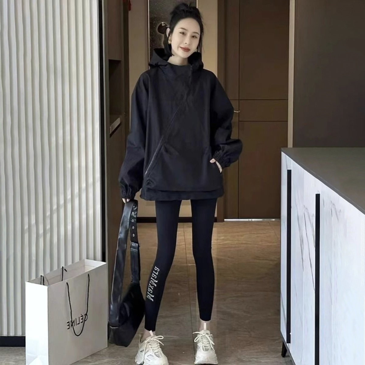 寬鬆連帽薄款透氣工裝小香風衝鋒衣外套