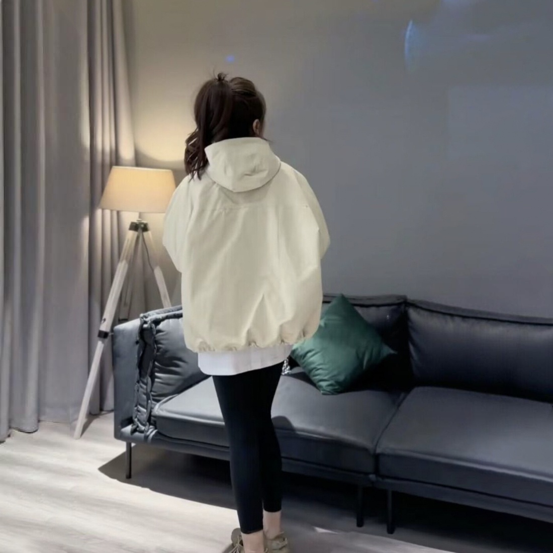 寬鬆連帽薄款透氣工裝小香風衝鋒衣外套