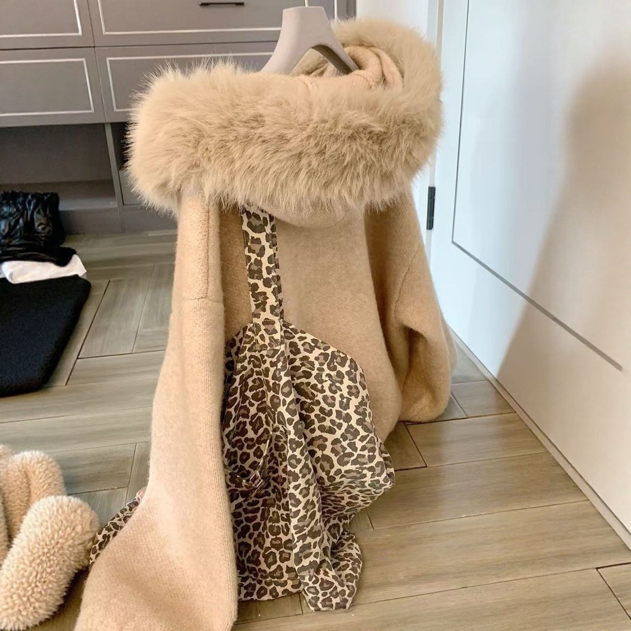 大毛領外套寬鬆顯瘦軟糯毛衣針織開衫