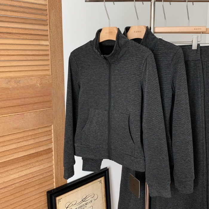 【單件/套裝】韓系氣質修身顯瘦半高領開衫+運動休閒長褲兩件套