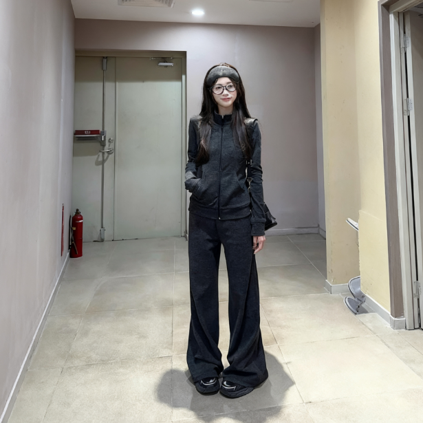 【單件/套裝】韓系氣質修身顯瘦半高領開衫+運動休閒長褲兩件套