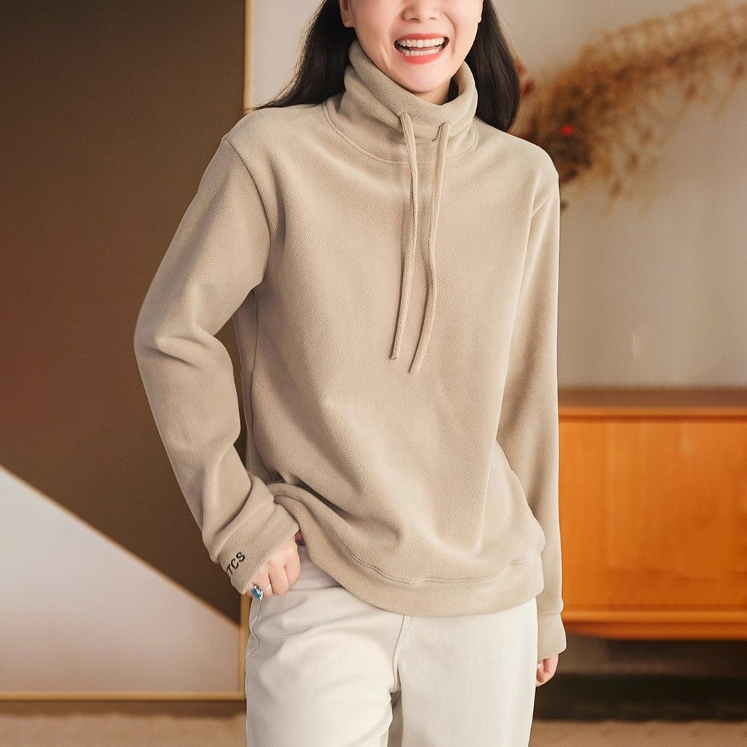 大碼雙面絨文藝刷毛保暖寬鬆休閒百搭長袖T恤