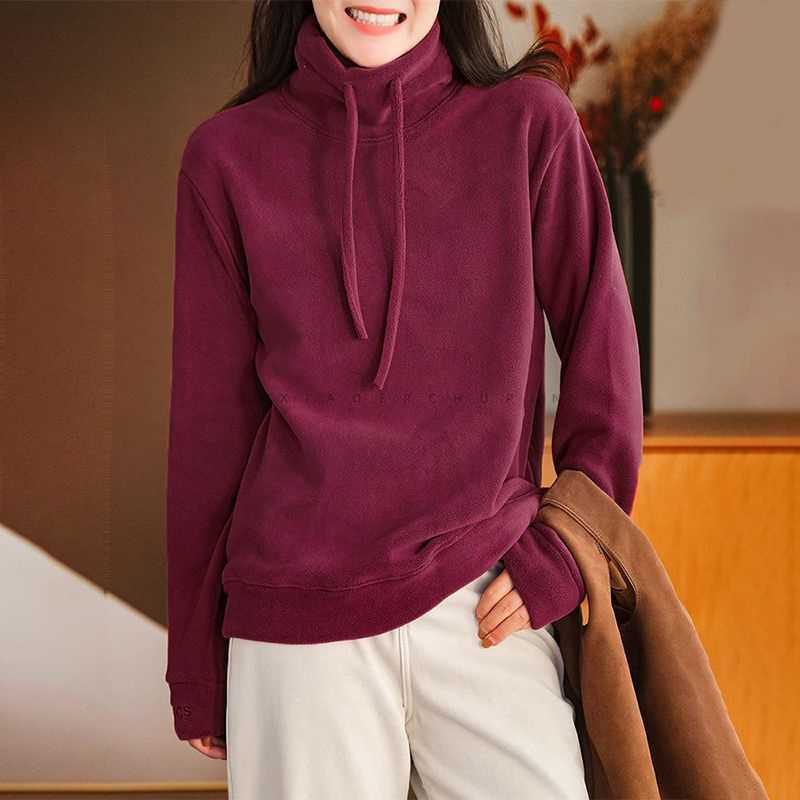 大碼雙面絨文藝刷毛保暖寬鬆休閒百搭長袖T恤