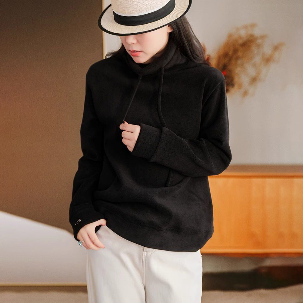 大碼雙面絨文藝刷毛保暖寬鬆休閒百搭長袖T恤