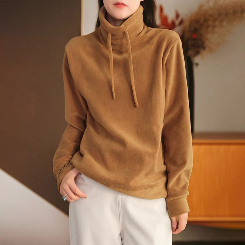 大碼雙面絨文藝刷毛保暖寬鬆休閒百搭長袖T恤