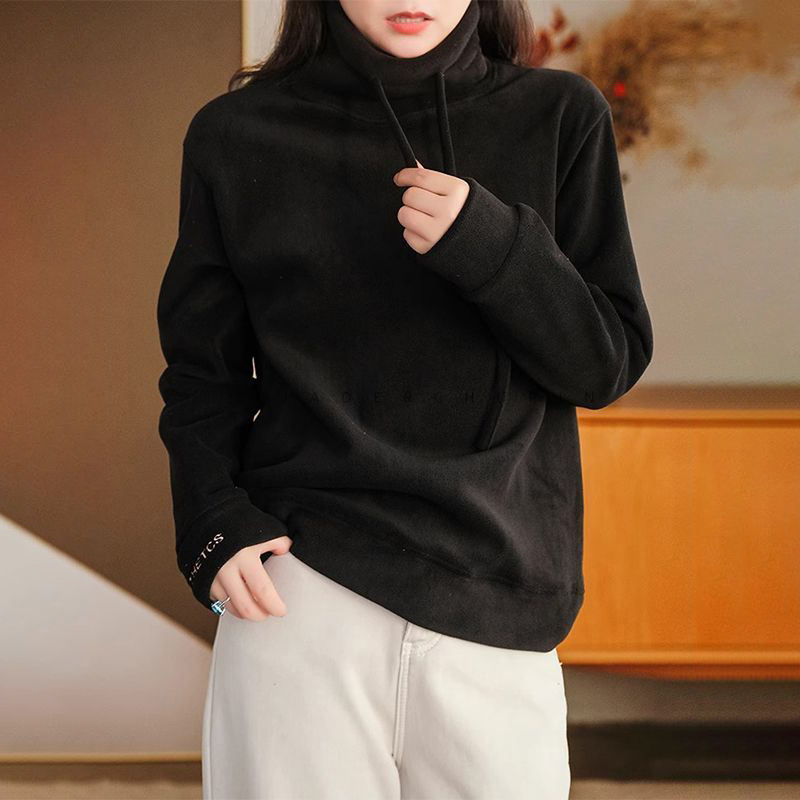 大碼雙面絨文藝刷毛保暖寬鬆休閒百搭長袖T恤