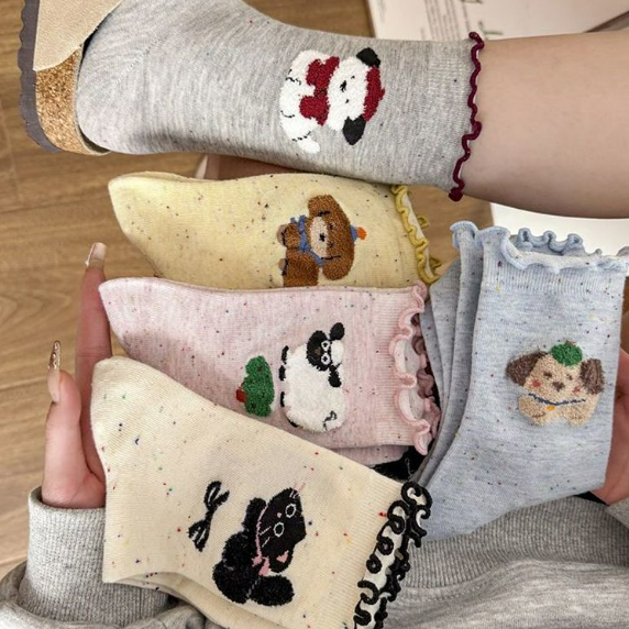 5色時尚韓版ins潮流薄高彈卡通印花襪子