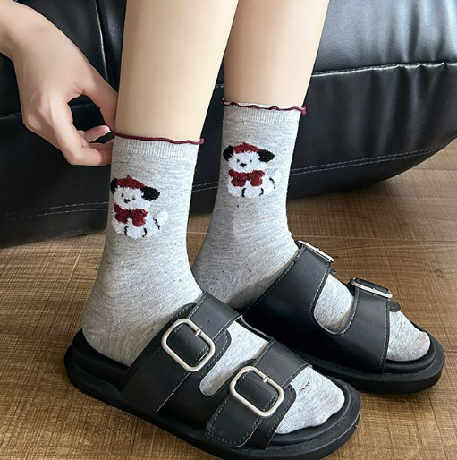 5色時尚韓版ins潮流薄高彈卡通印花襪子