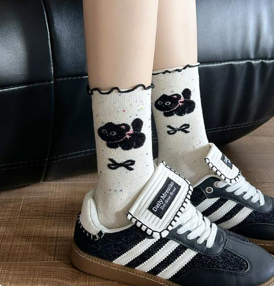 5色時尚韓版ins潮流薄高彈卡通印花襪子