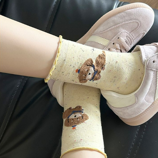 5色時尚韓版ins潮流薄高彈卡通印花襪子