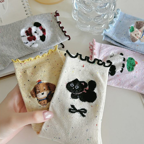 5色時尚韓版ins潮流薄高彈卡通印花襪子