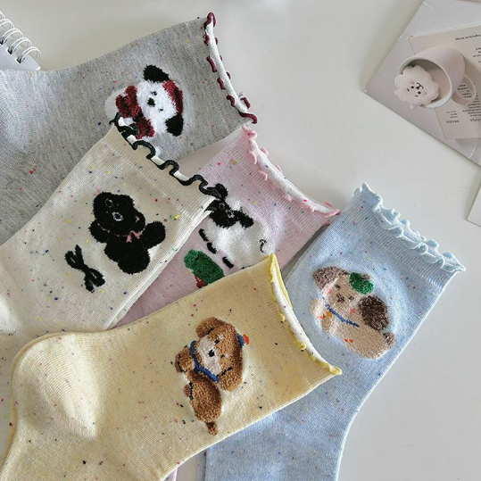 5色時尚韓版ins潮流薄高彈卡通印花襪子