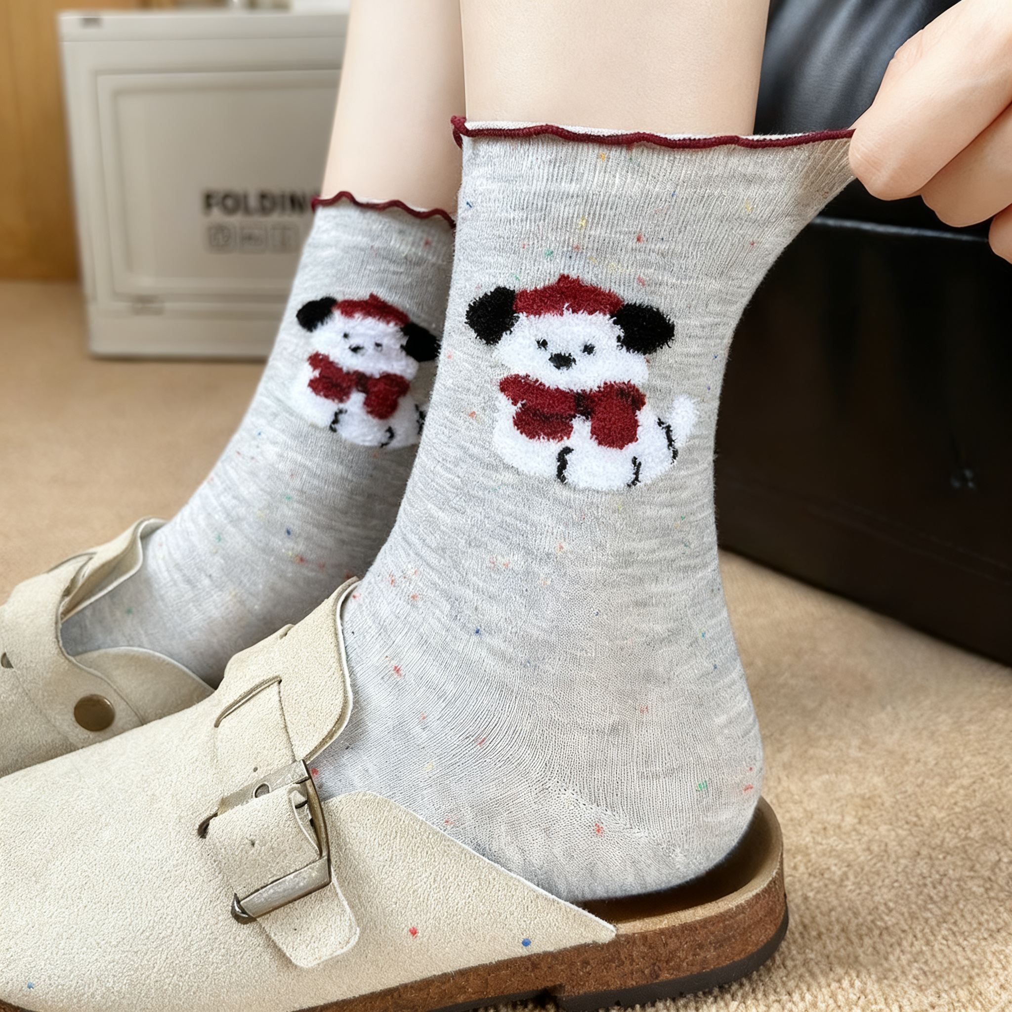 5色時尚韓版ins潮流薄高彈卡通印花襪子