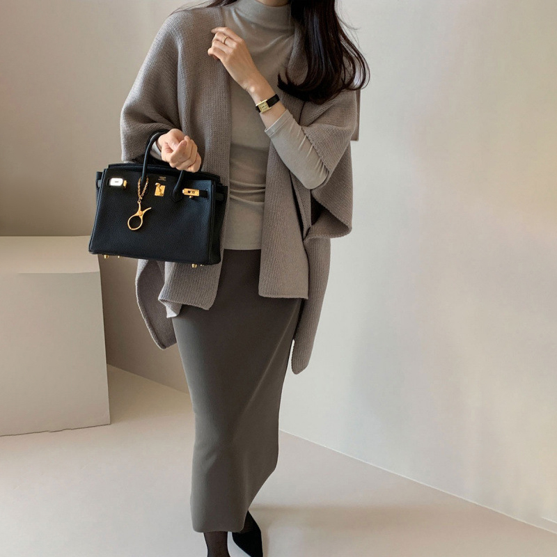 日韓洋氣針織披肩外套休闲温柔氣質毛衣斗篷開衫