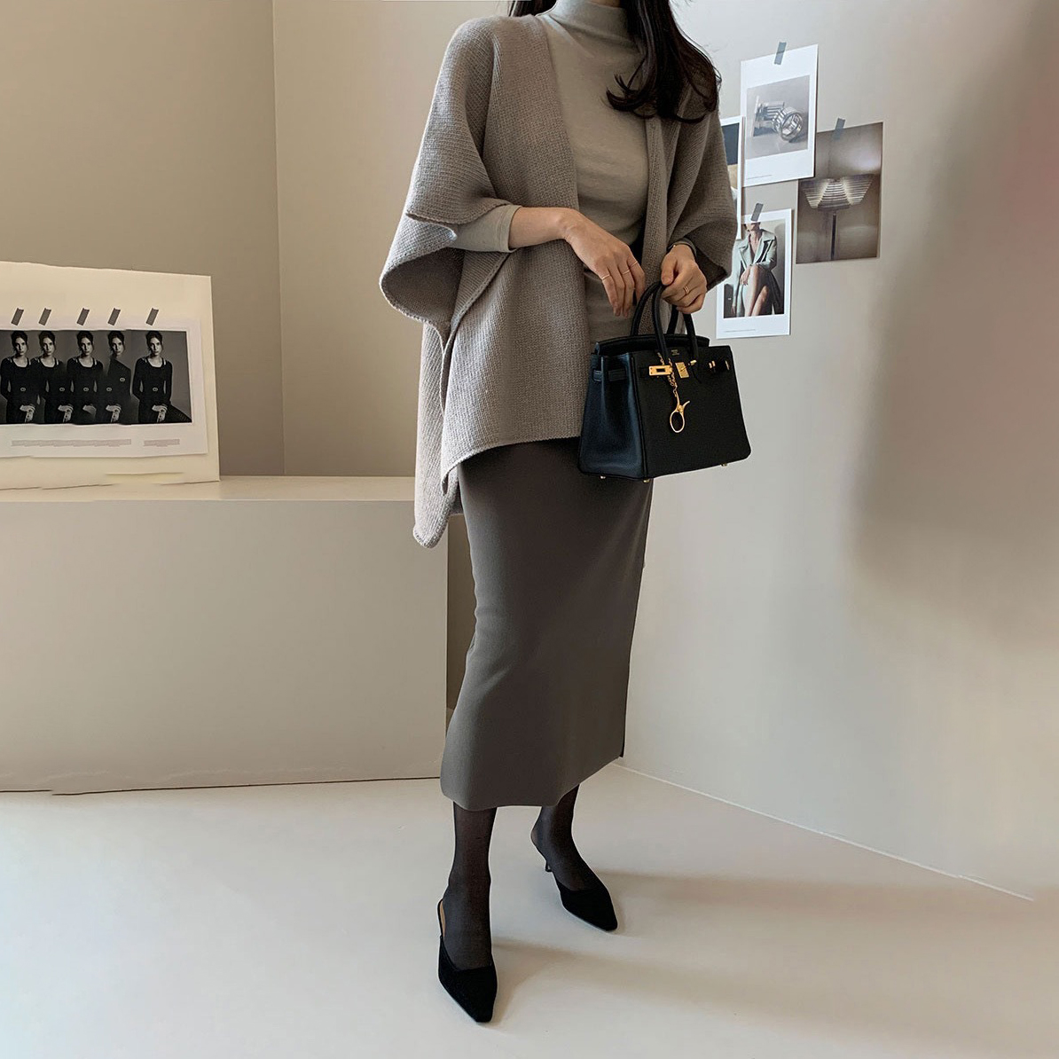 日韓洋氣針織披肩外套休闲温柔氣質毛衣斗篷開衫