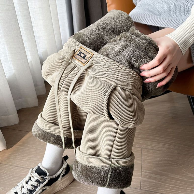 超厚刷毛ins休閒寬鬆顯高直筒加厚闊腿褲