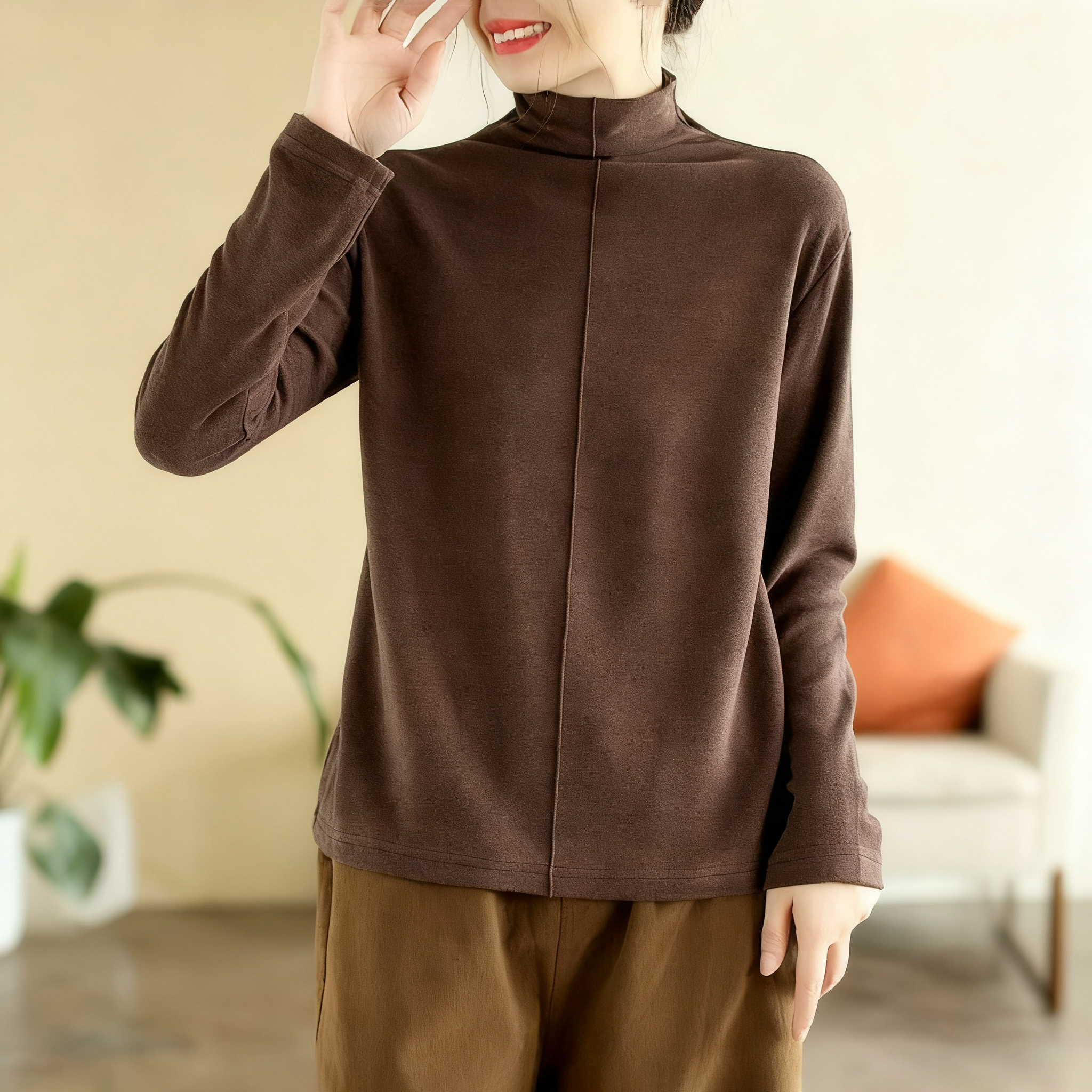 雙面德絨簡約半高領百搭時尚洋氣打底衫