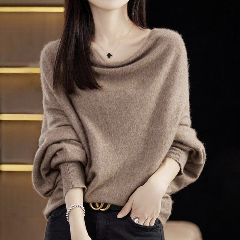 蝙蝠袖氣質套頭寬鬆毛衣薄款打底針織衫
