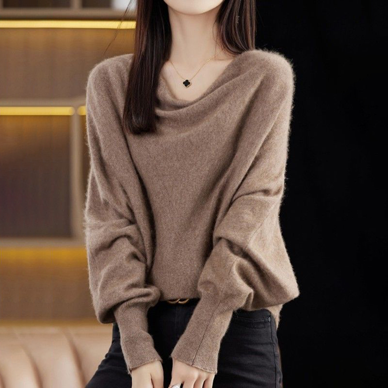 蝙蝠袖氣質套頭寬鬆毛衣薄款打底針織衫