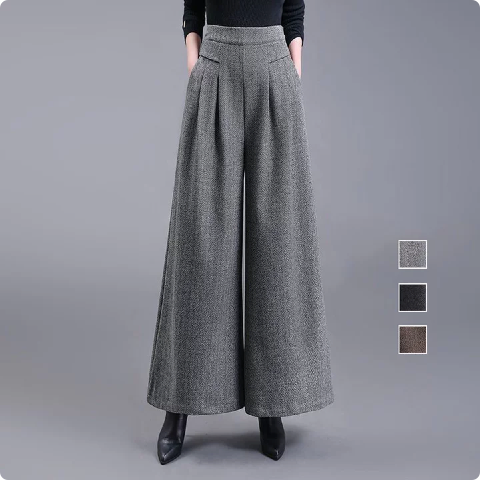 大碼羊絨毛呢高腰寬鬆顯瘦垂感直筒闊腿褲