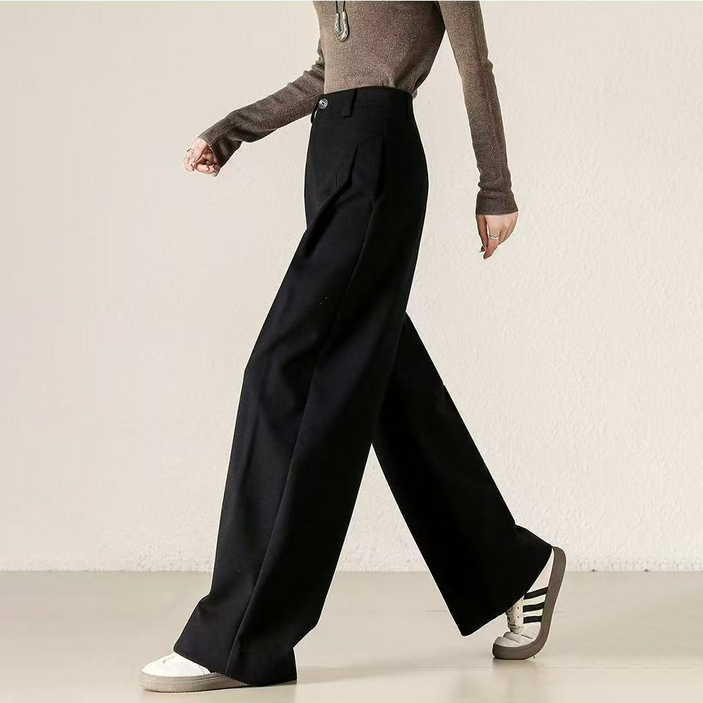 加厚款呢子糯感寬鬆直筒顯瘦休閒闊腿褲